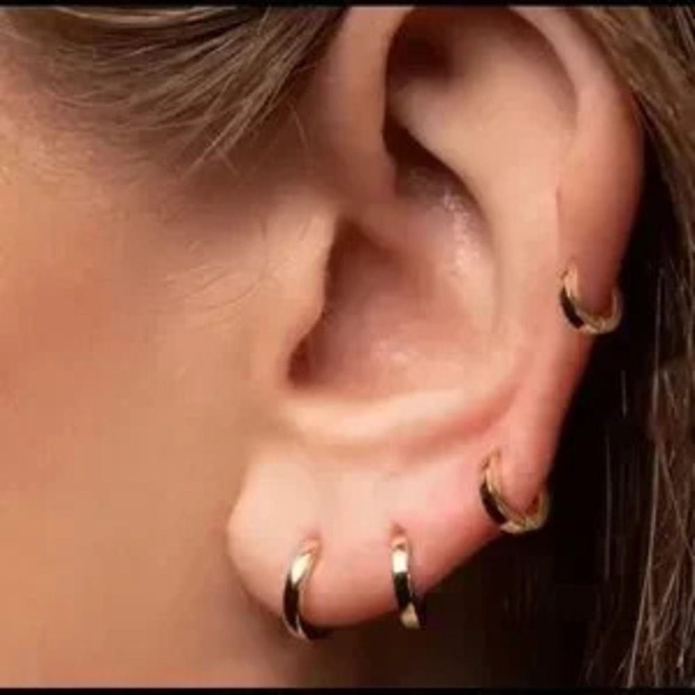 Gold Tone Mini Huggie Hoop Earrings Small Chunky Clicker Hoops Set